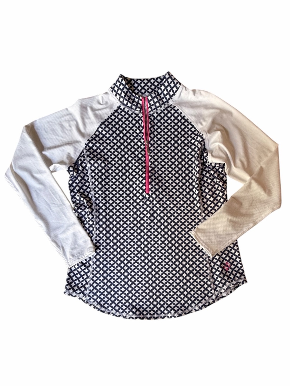 Jofit White Navy and Pink 1/4 Zip Long Sleeved Tennis Pullover, Large